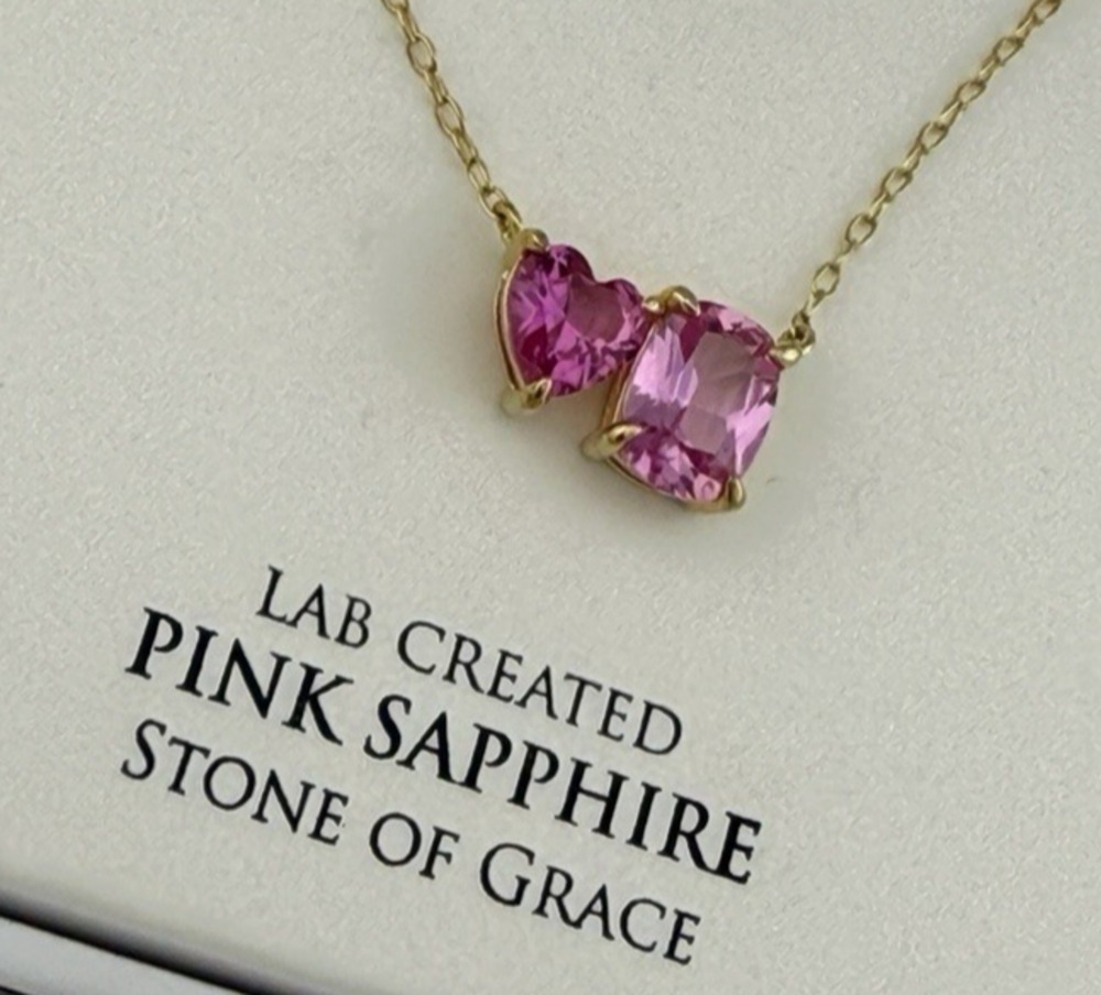 Lab Created Pink Sapphire Heart Oval Necklace 18K Gold Vermeil Luxury Styles NEW